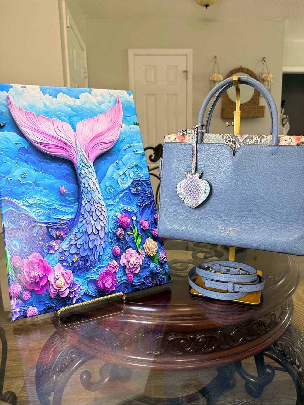 kate spade Lavender Blue Satchel with Snake-Print Trim